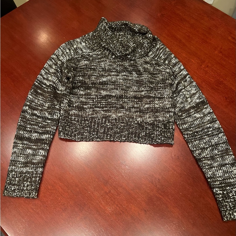 Romeo & Juliet Green, Black and White Cropped Turtleneck Sweater